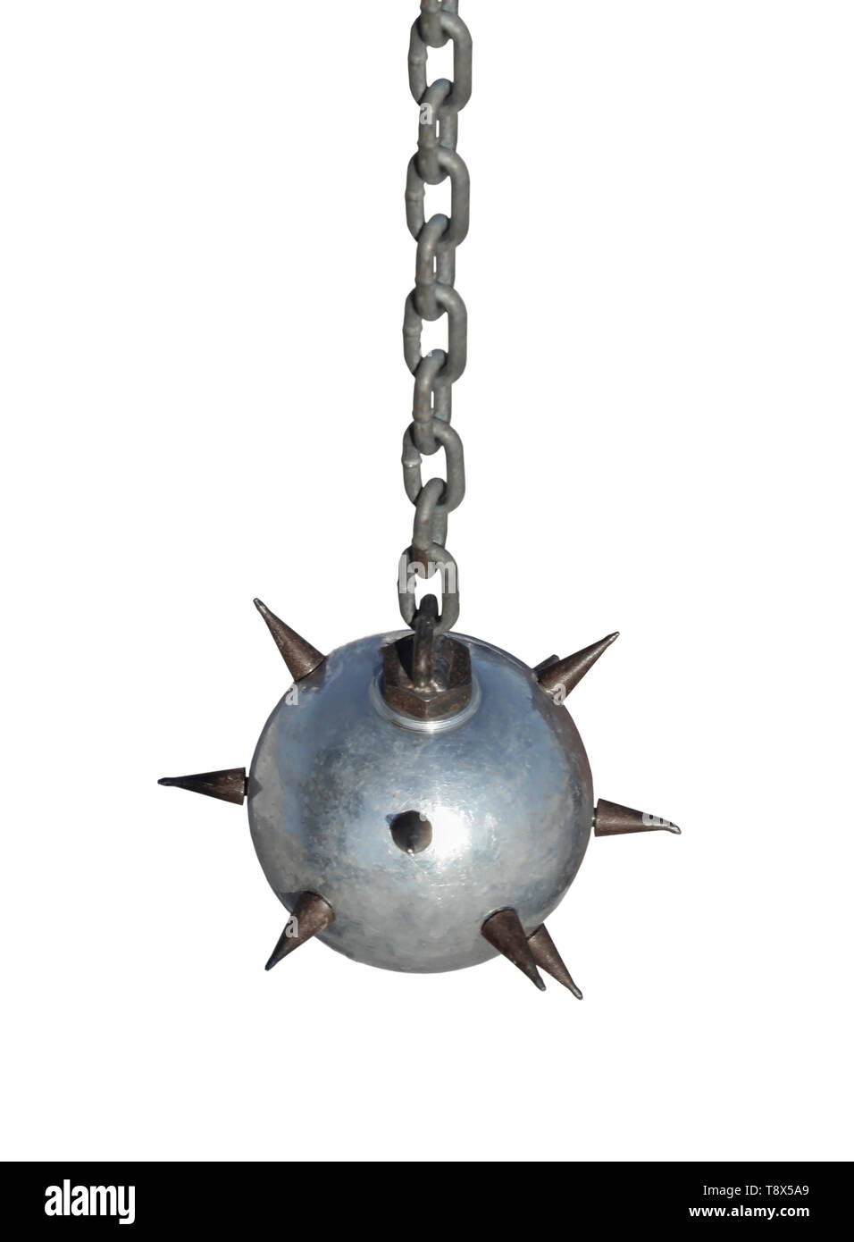 Melee weapons, heavy iron ball with spikes on a chain Stock Photo