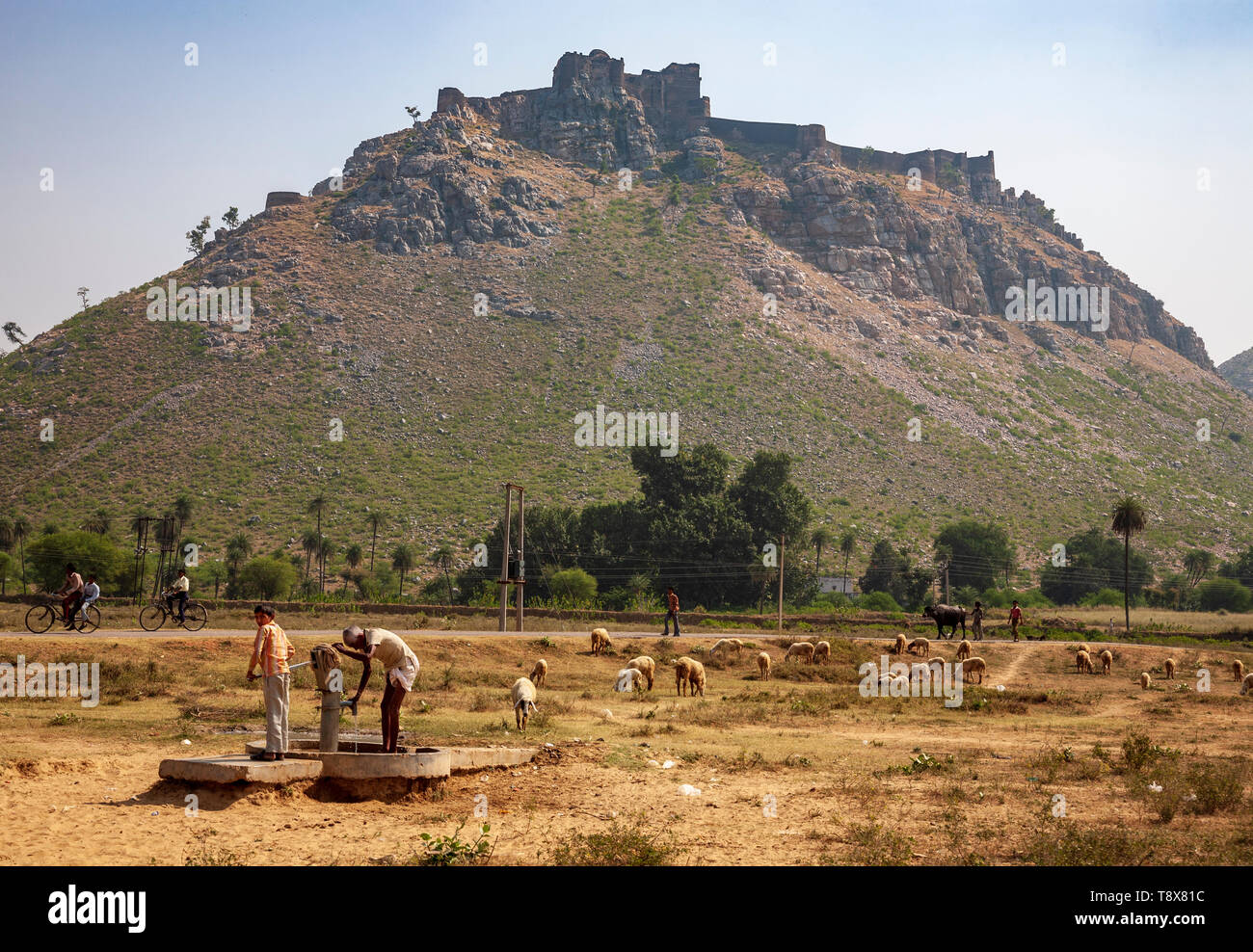 Pumping water from a well in rural Rajasthan, India Stock Photo