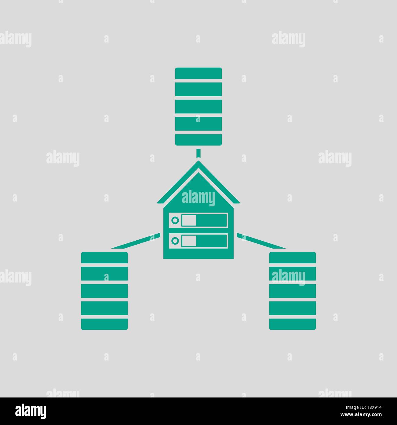 Datacenter Icon. Green on Gray Background. Vector Illustration. Stock Vector