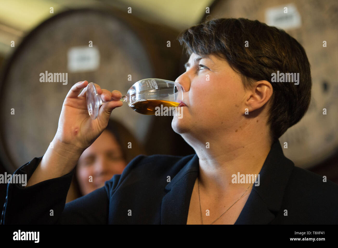 Doune, Stirlingshire, UK. 15 May 2019. Ruth Davidson MSP, leader of the Scottish Conservatives & Unionist Party, visits Deanston Distillery in Dounde with her MEP candidates for the up and coming European Elections. Credit: Colin Fisher/Alamy Live News. Stock Photo