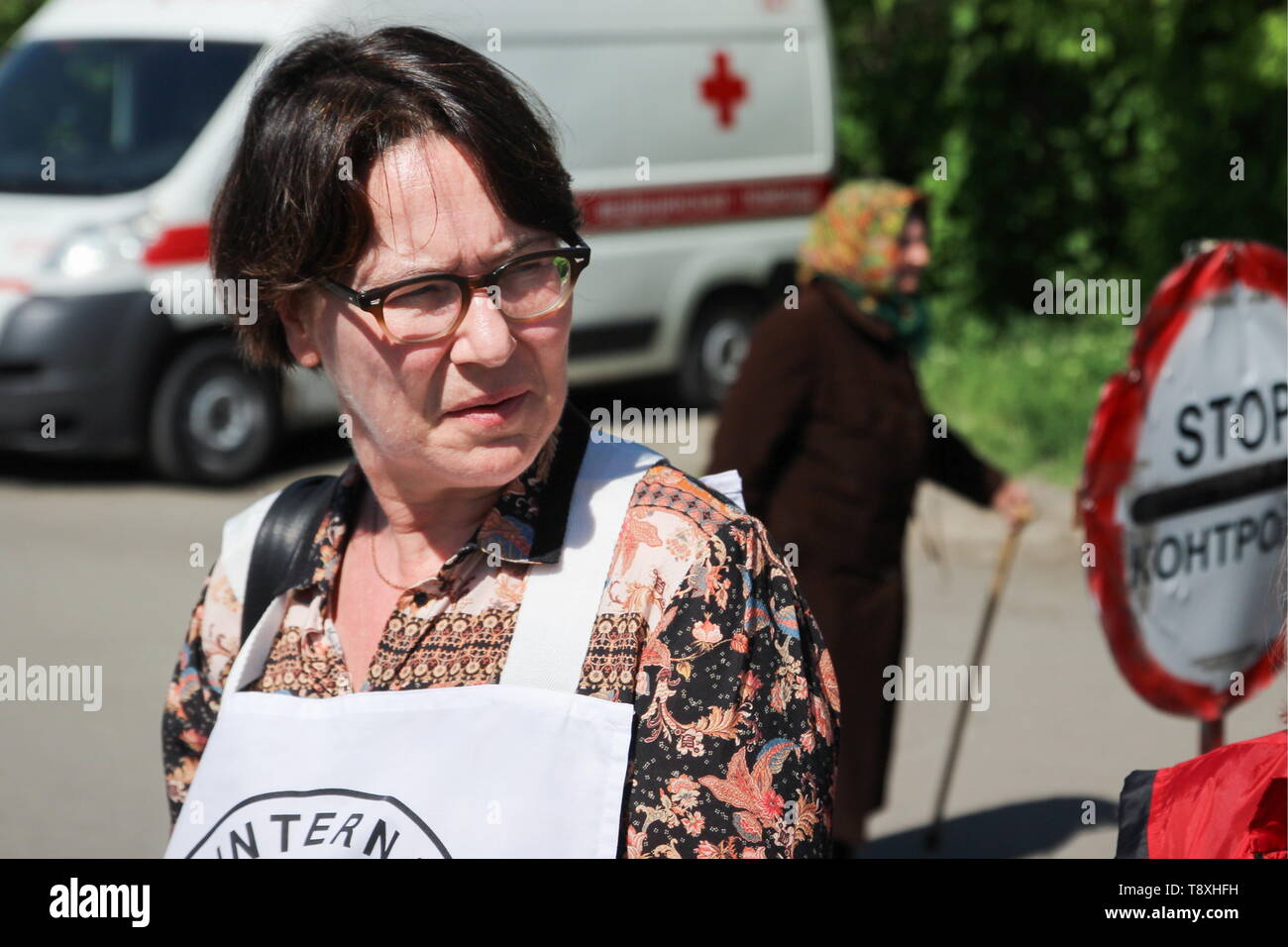 LUGANSK REGION, UKRAINE - MAY 15, 2019: Florence Gillette, Head of the ICRC  (International Committee of the