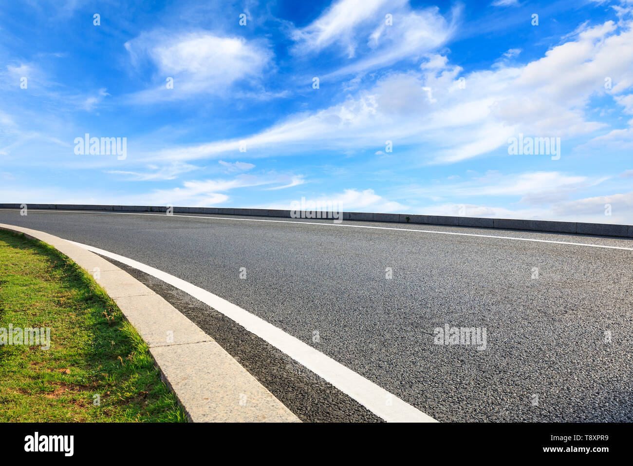 Empty asphalt road ground and blue sky with white clouds scene Stock ...