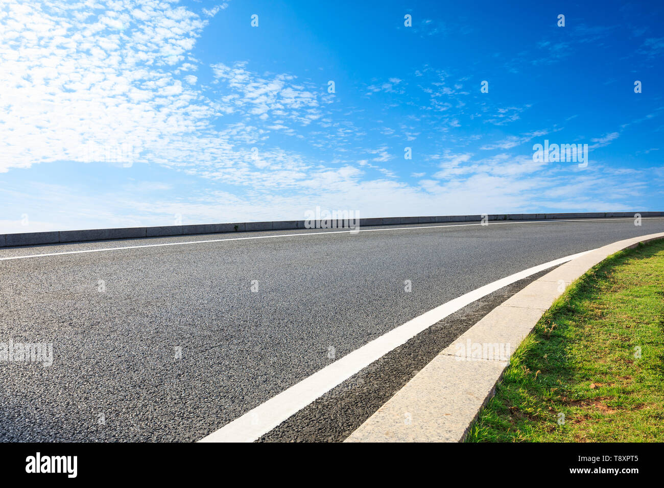 Empty asphalt road ground and blue sky with white clouds scene Stock ...