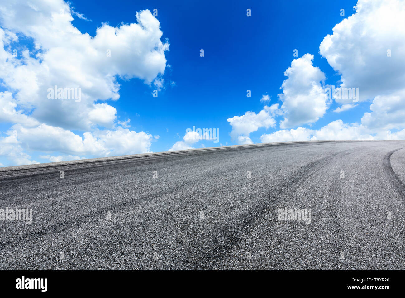 Empty asphalt road ground and blue sky with white clouds scene Stock ...