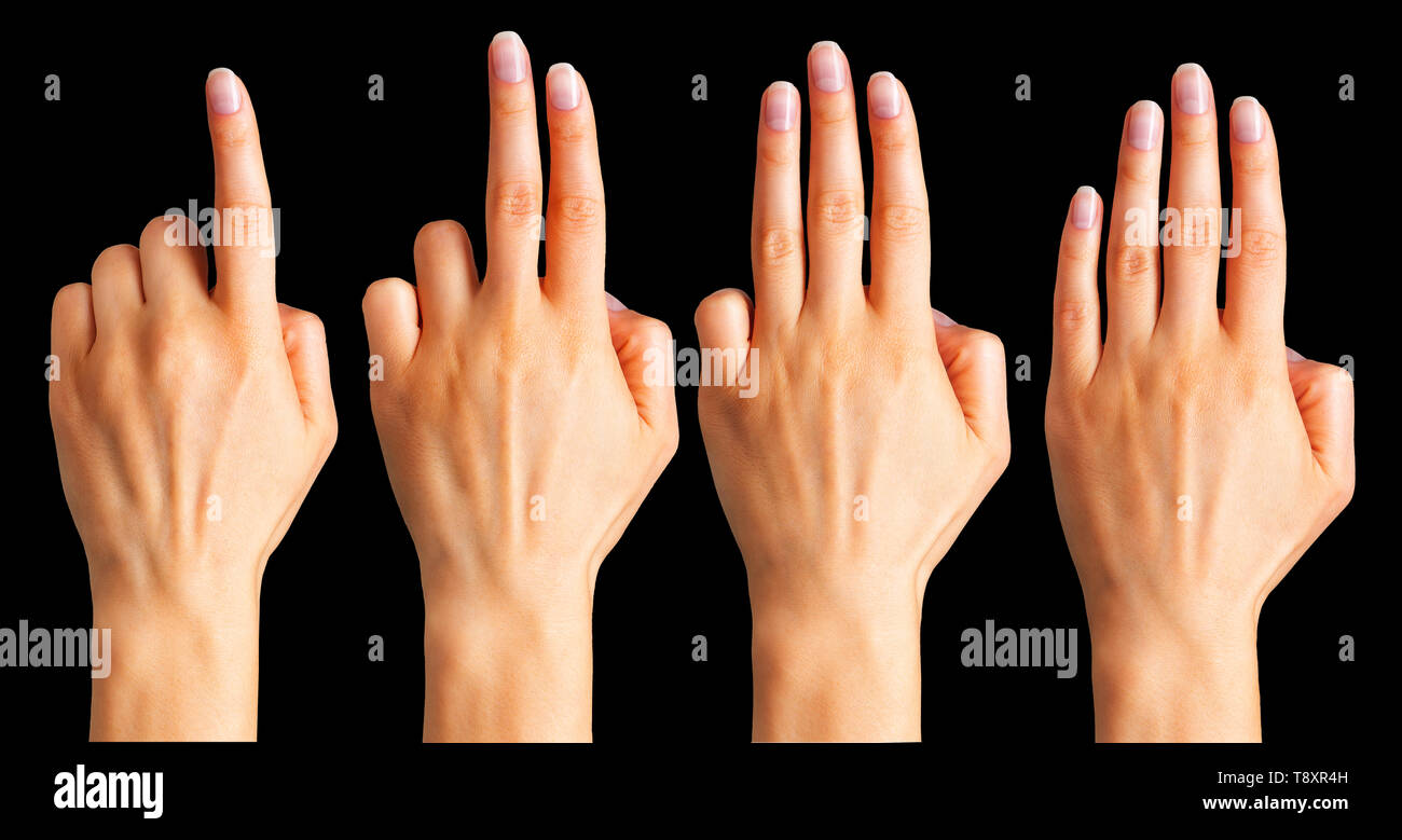 Set of woman hands count on fingers Stock Photo - Alamy