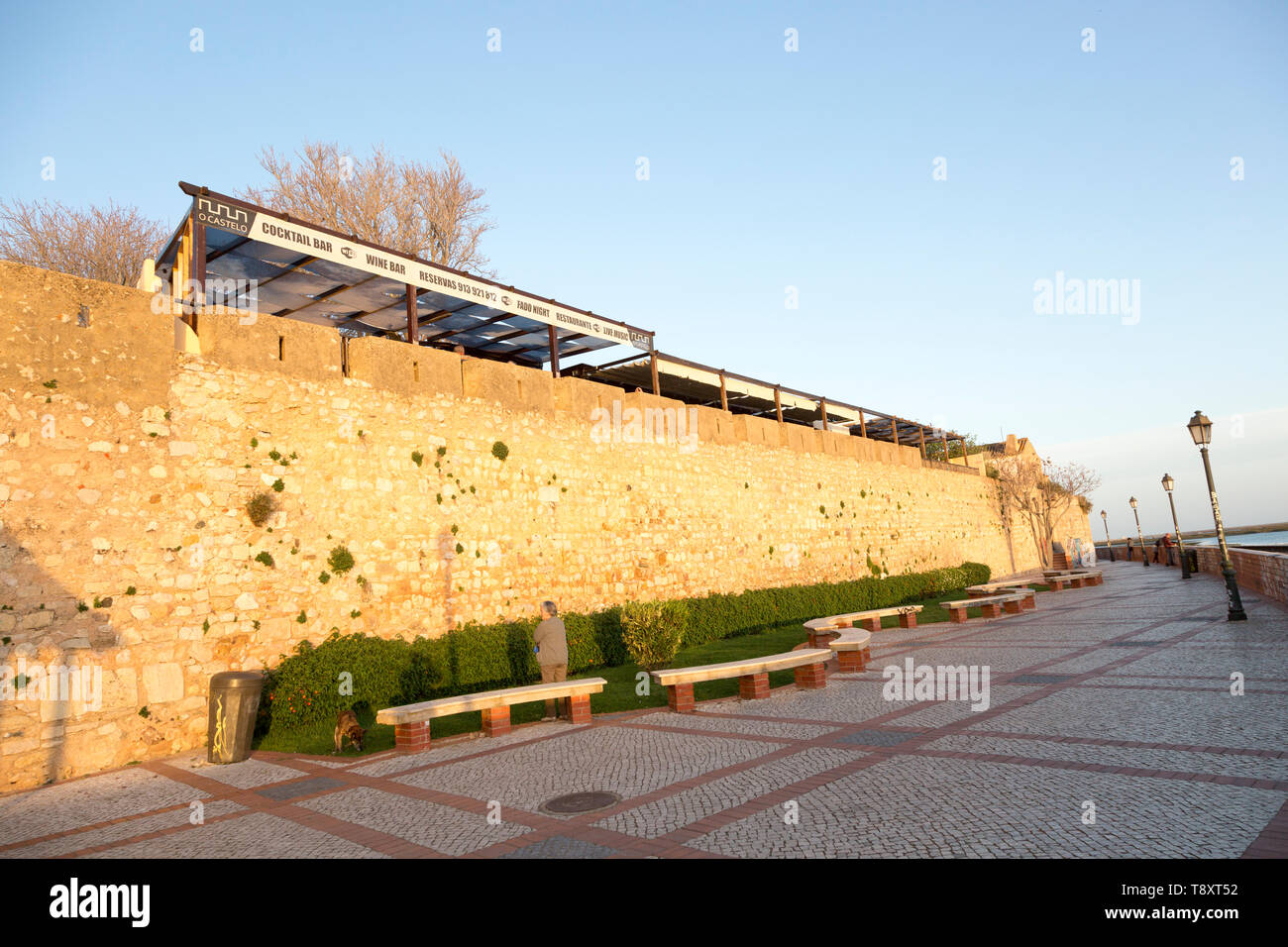 City walls of fortified medieval old town, Cidade Velha, from the waterfront city of Faro, Portugal, Europe, Stock Photo