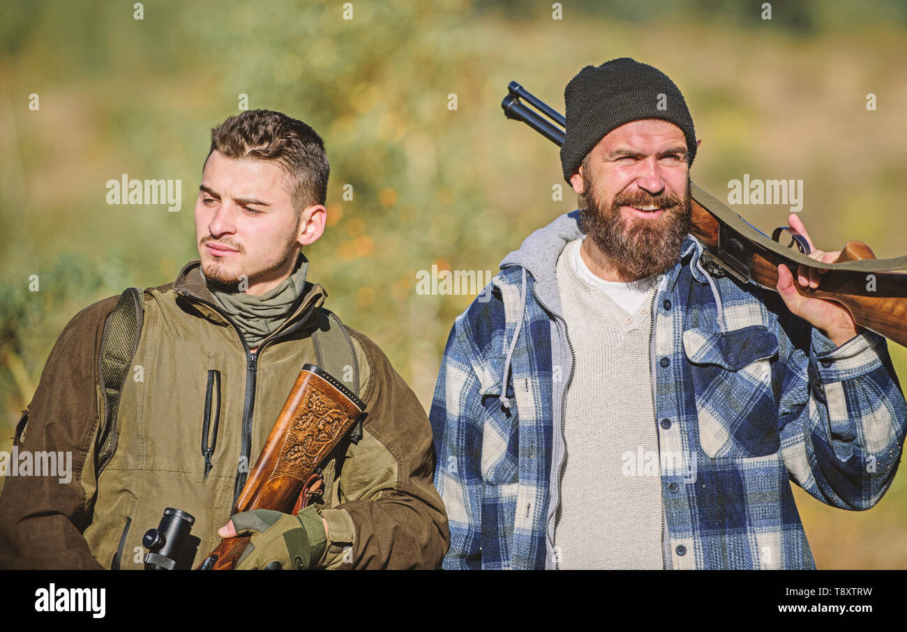 Activity for brutal men. Hunters poachers looking for victim. Hunters