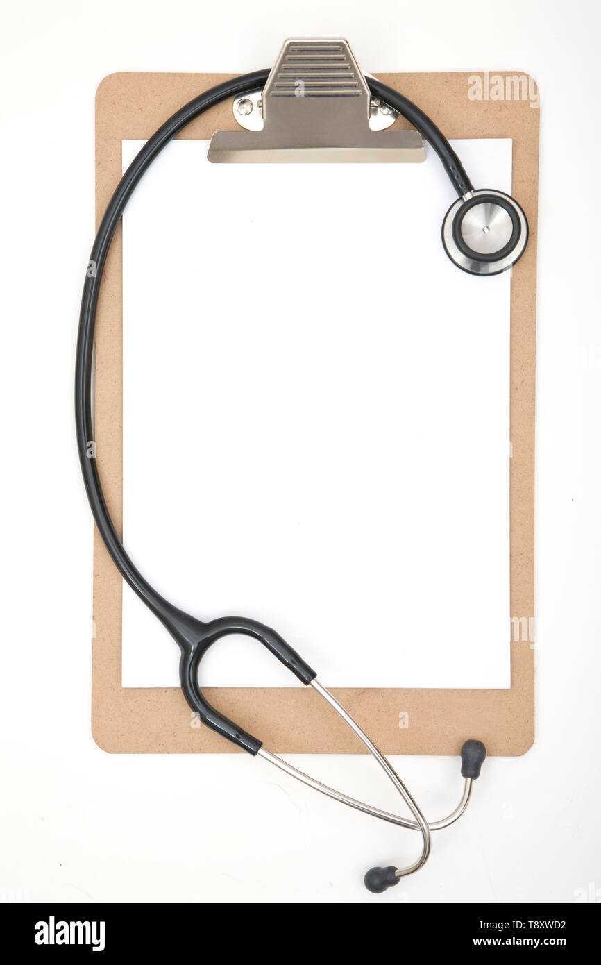 Medical concept with stethoscope and clipboard on white Stock Photo - Alamy