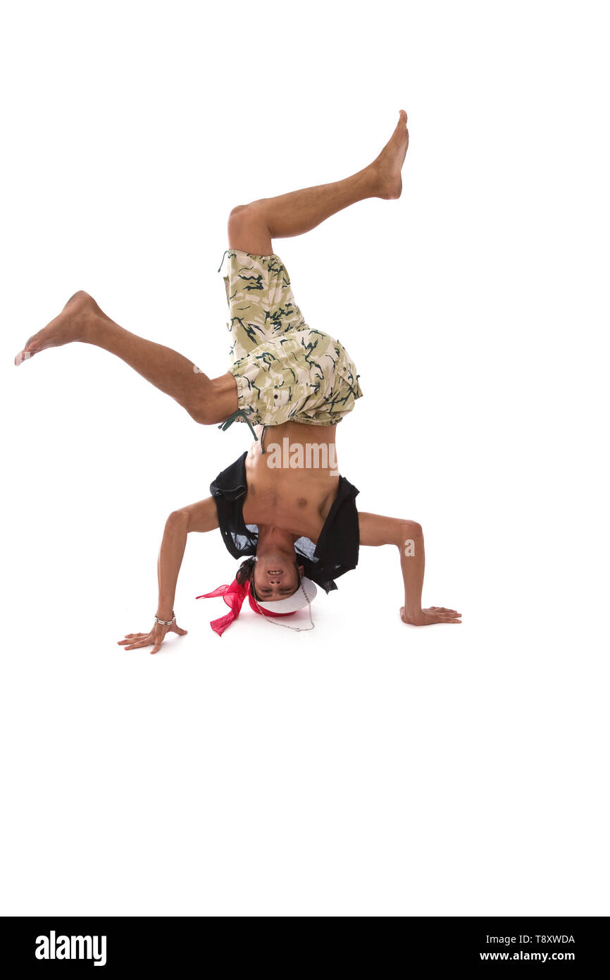 young energic hip hop dancer on white background Stock Photo - Alamy