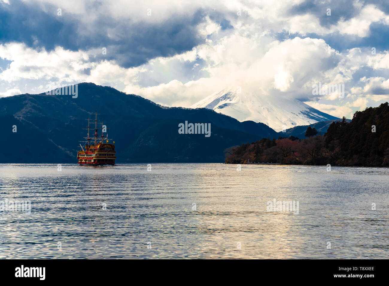 Fujisan across lake Ashi Stock Photo