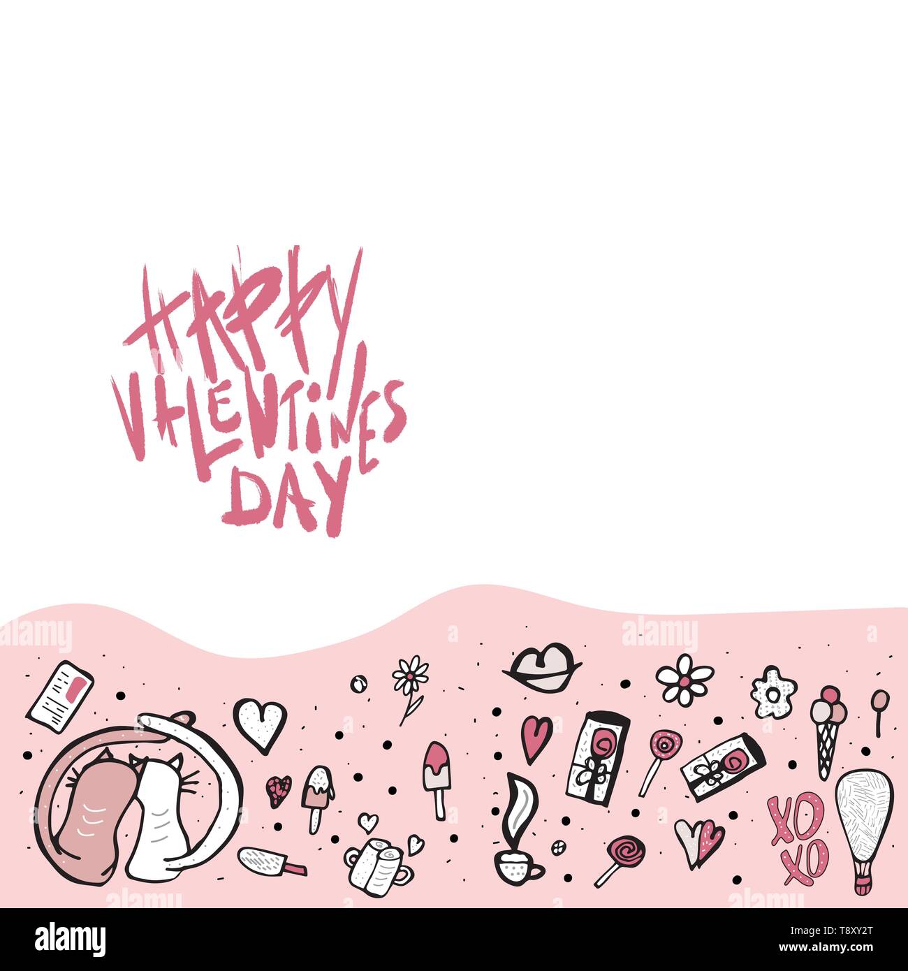 Happy Valentines Day banner template. Handwritten lettering with ...