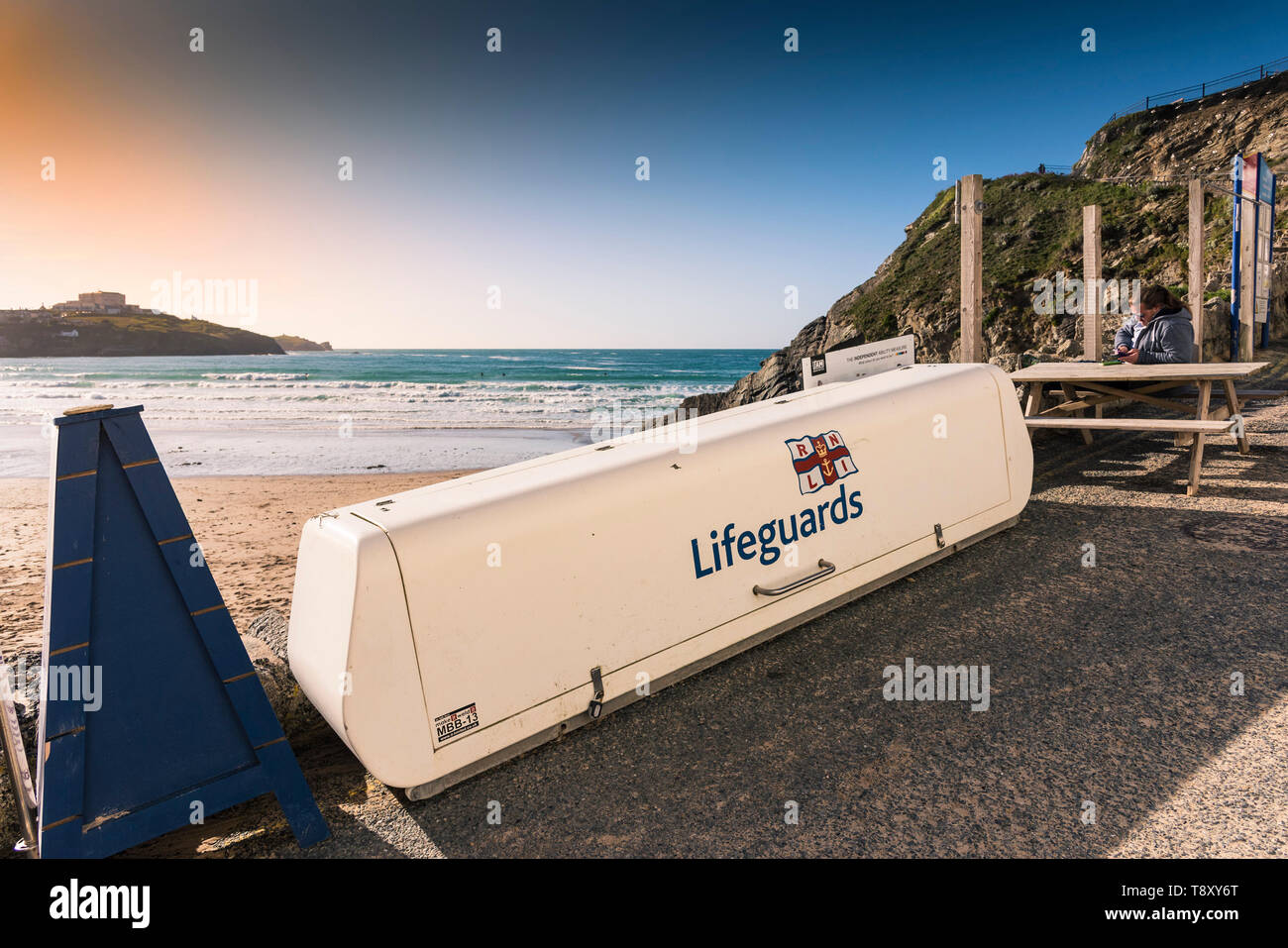 A RNLI Lifeguard surfboard storage locker at Great Western Beach in