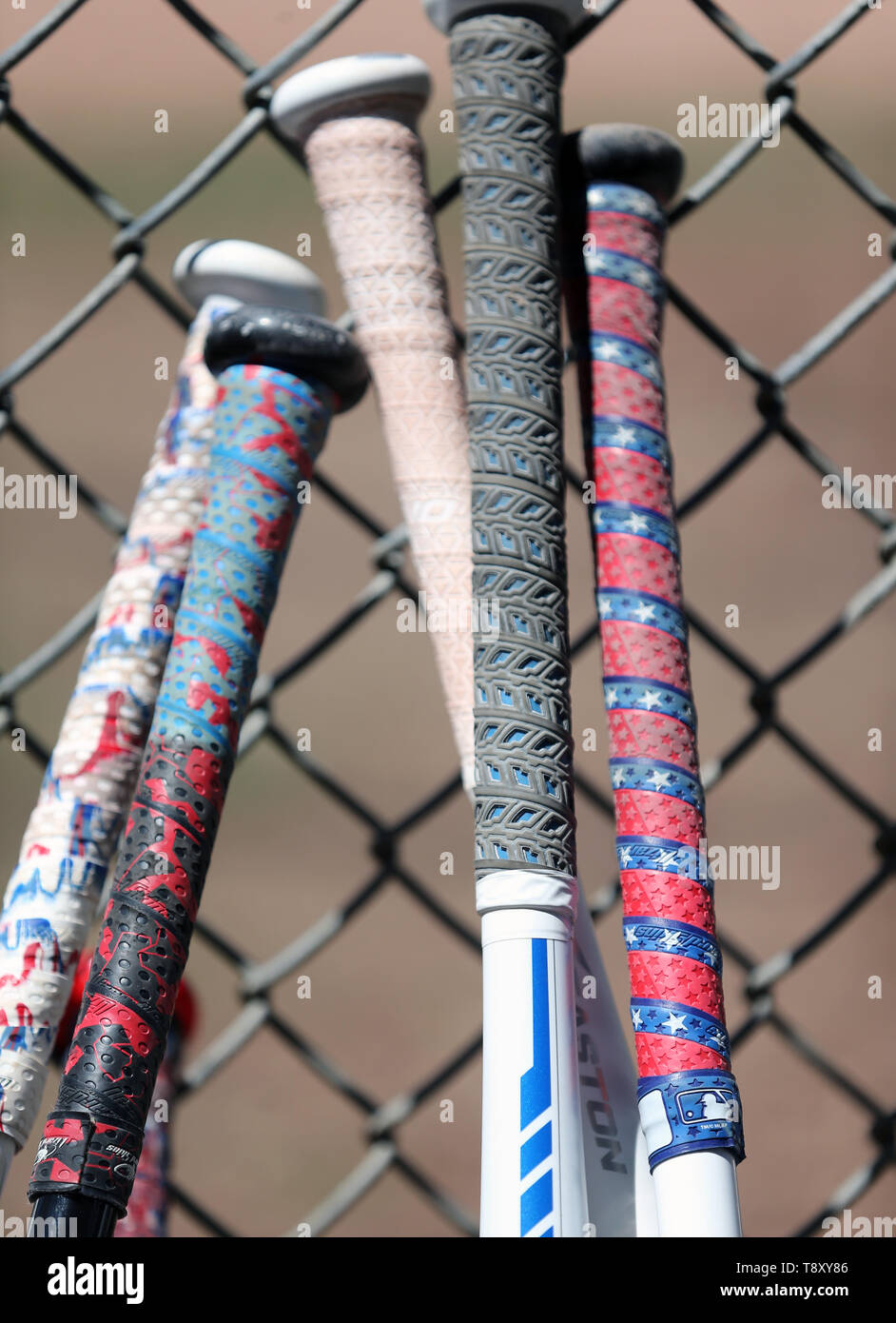 Baseball bats at a high school game Stock Photo Alamy