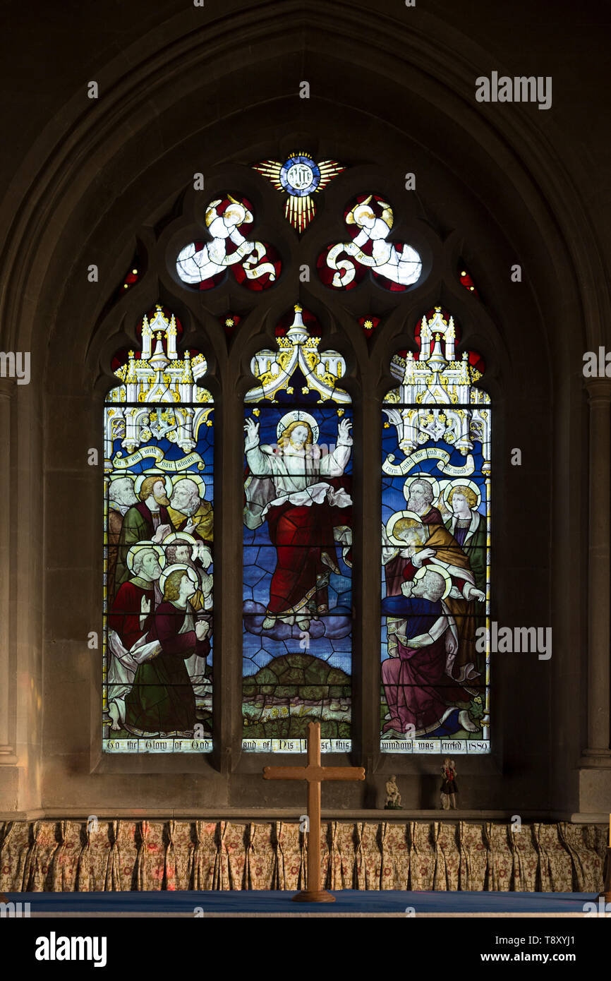 Victorian stained glass window depicting the Ascension by Burlison and