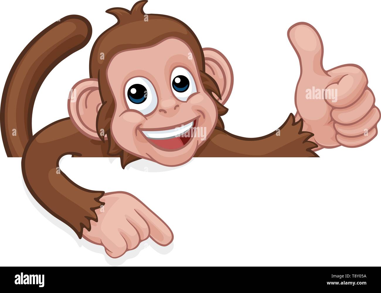 Monkey Cartoon Animal Pointing Thumbs Up Sign Stock Vector Image & Art ...