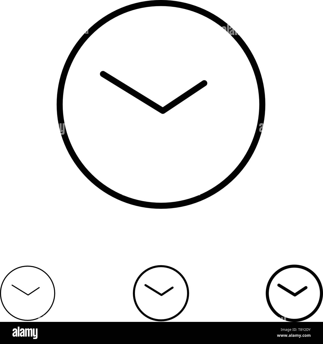 Basic, Watch, Time, Clock Bold and thin black line icon set Stock