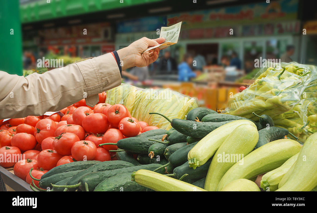 Sales of fresh and organic fruits and vegetables at the green market or