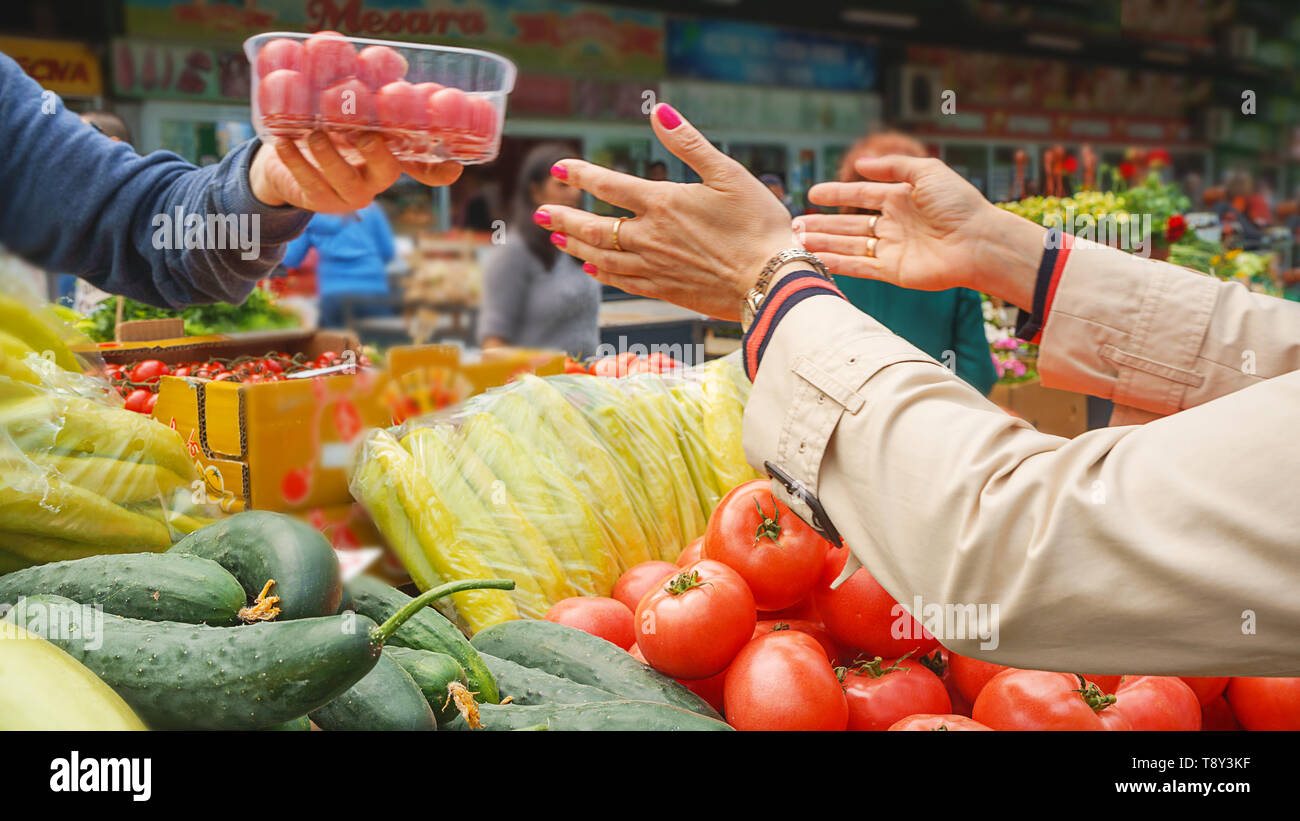 Sales of fresh and organic fruits and vegetables at the green market or ...