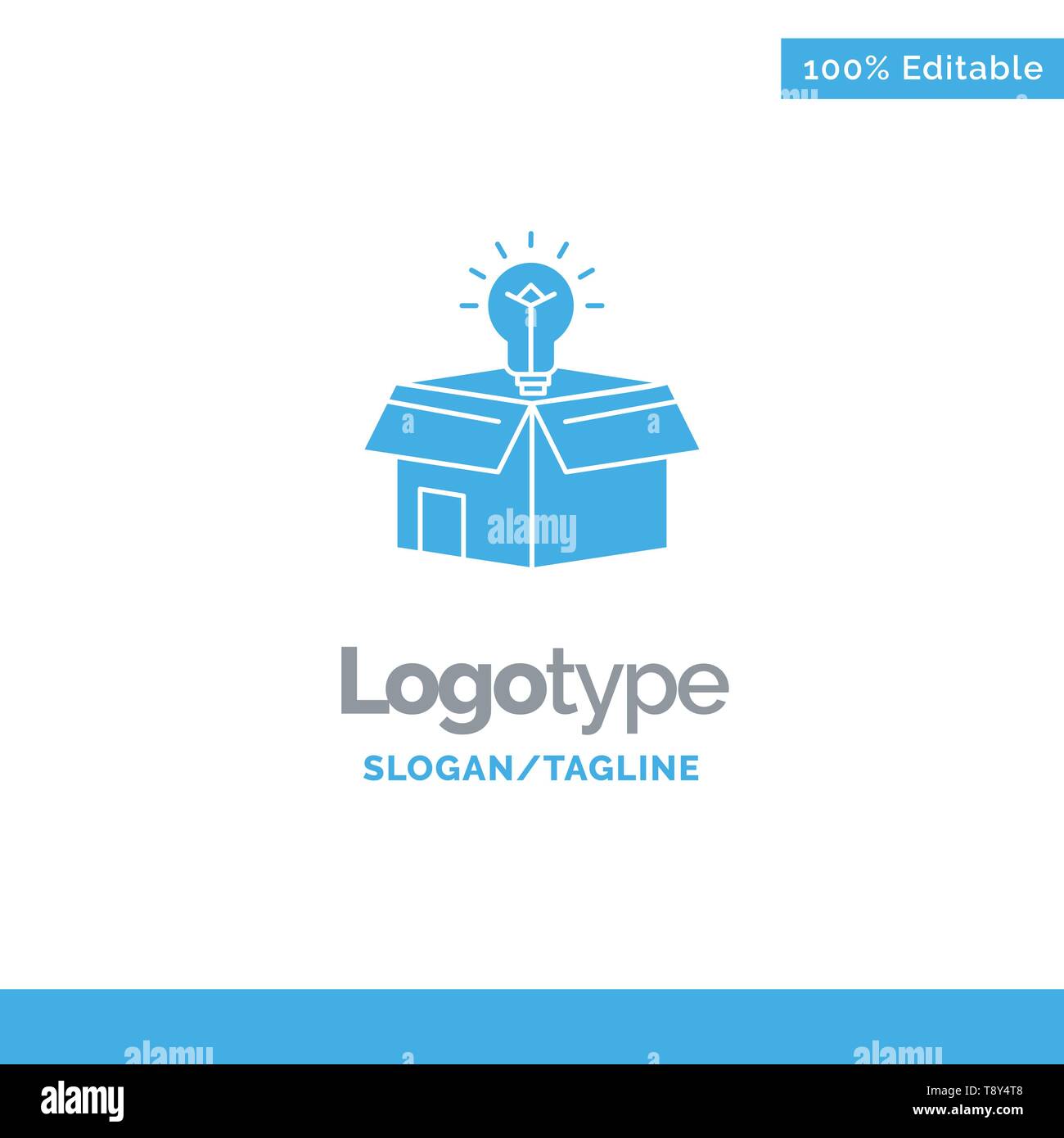 box business idea solution bulb blue solid logo template business idea template