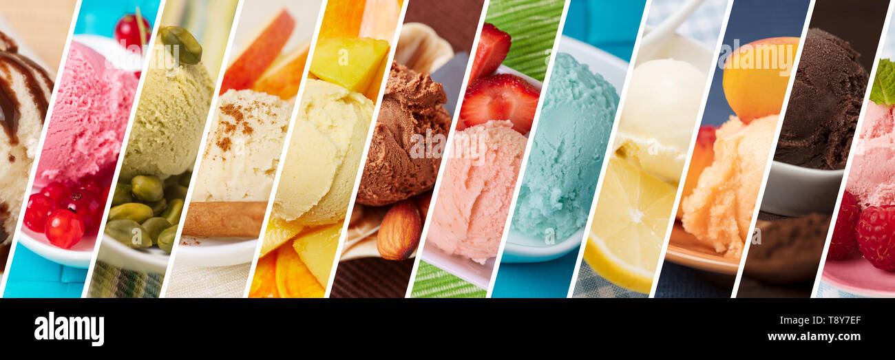 Colorful ice cream variety with different varieties as a background