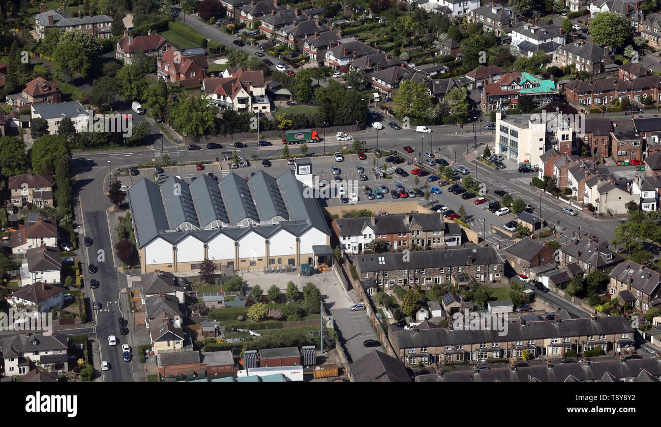 aerial view of M&S Harrogate Oatlands Simply Food, Harrogate, North Yorkshire Stock Photo
