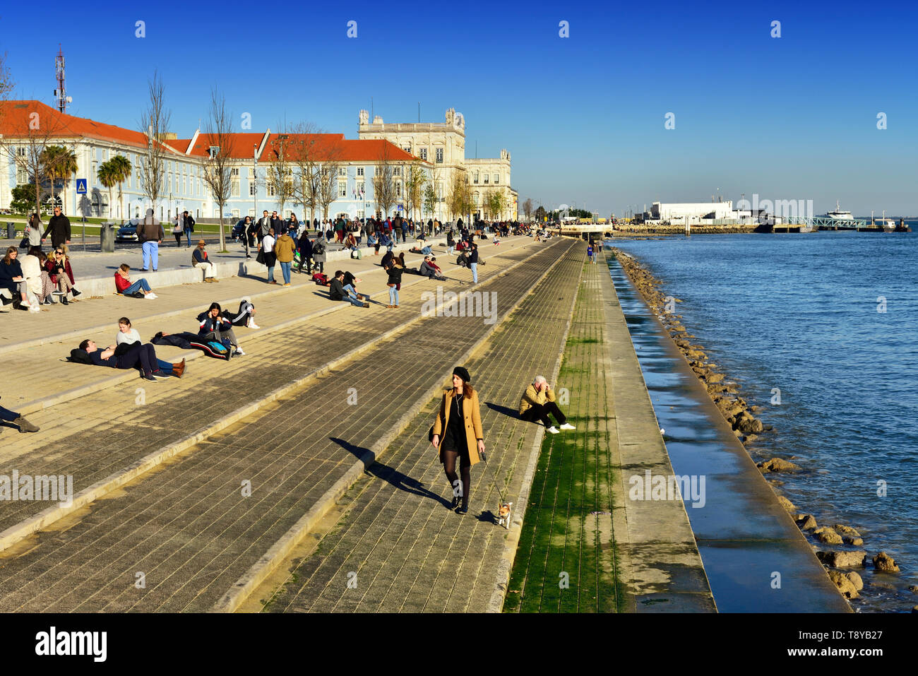 Ribeira das Naus esplanade, along the Tagus river. Lisbon, Portugal Stock Photo