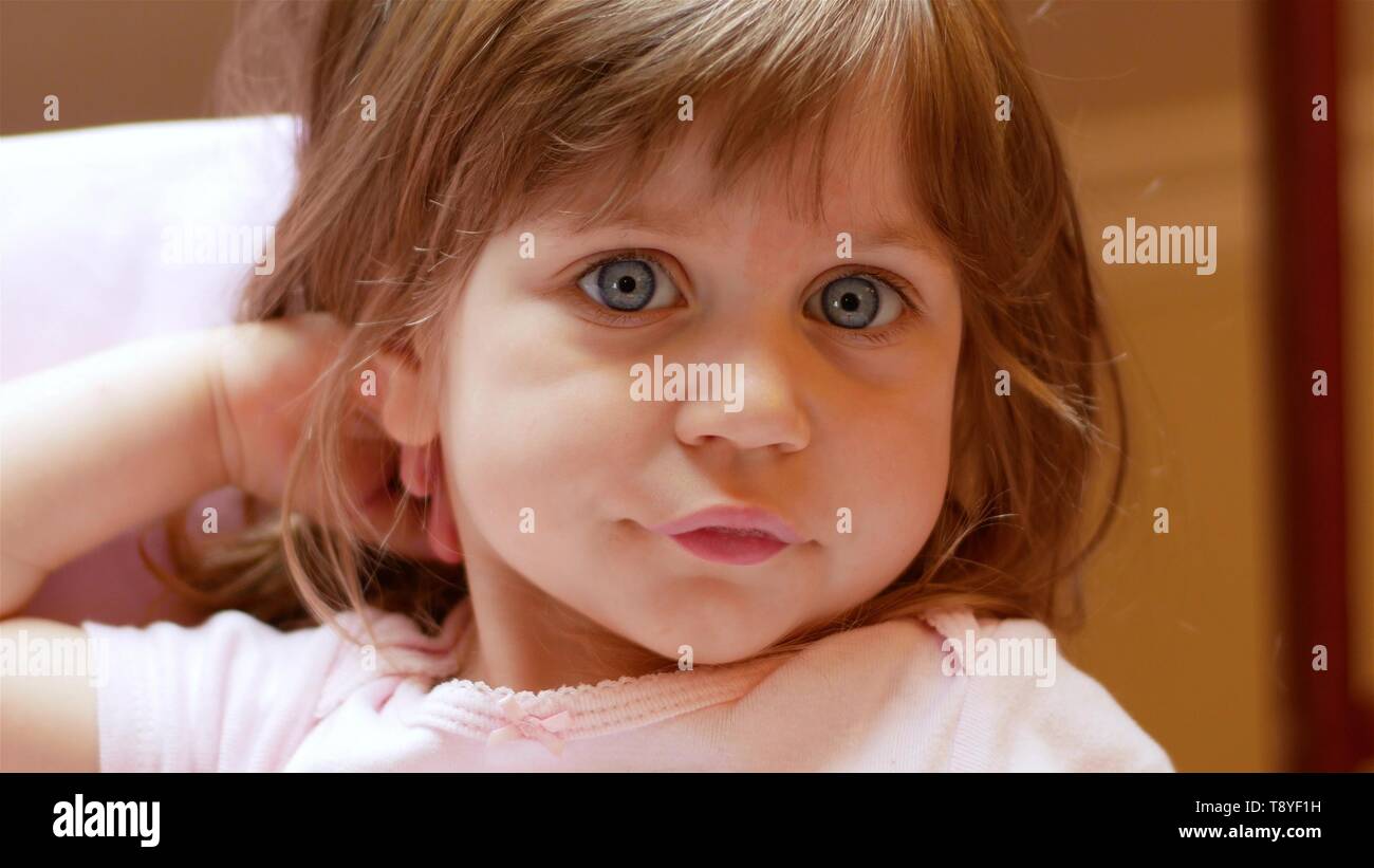 Close Up Portrait Of Cute Little Smiling Baby Girl Emotions Of