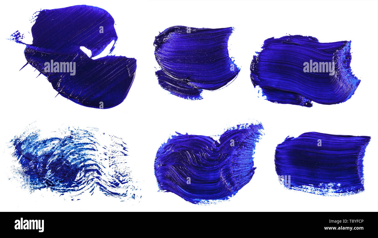 Stain of blue oil paint on white. Set Stock Photo Alamy