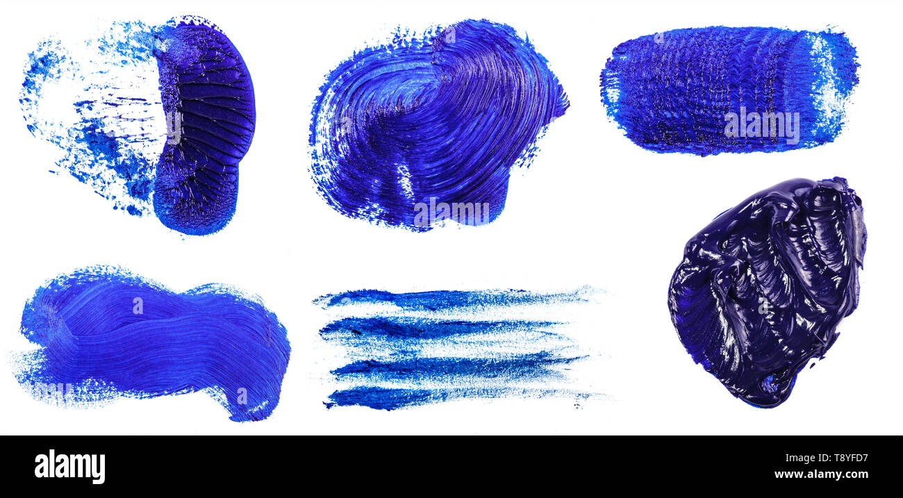 Stain of blue oil paint on white. Set Stock Photo Alamy