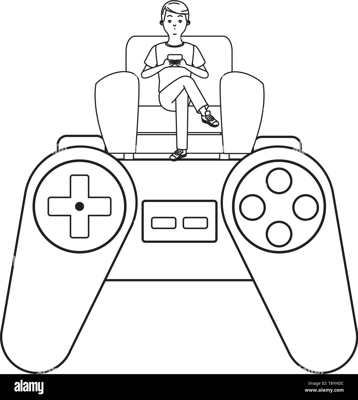 Videogames and millennials cartoons in black and white Stock Vector ...