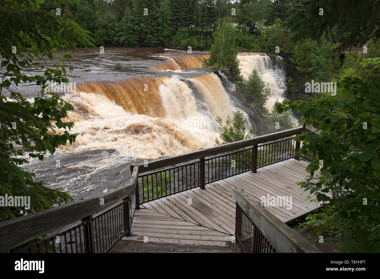 Kakabeka Falls is a waterfall on the Kaministiquia River,  west of the city of Thunder Bay, Ontario. Because of its size and ease of access, it has been nicknamed 'the Niagara of the North'. Stock Photo