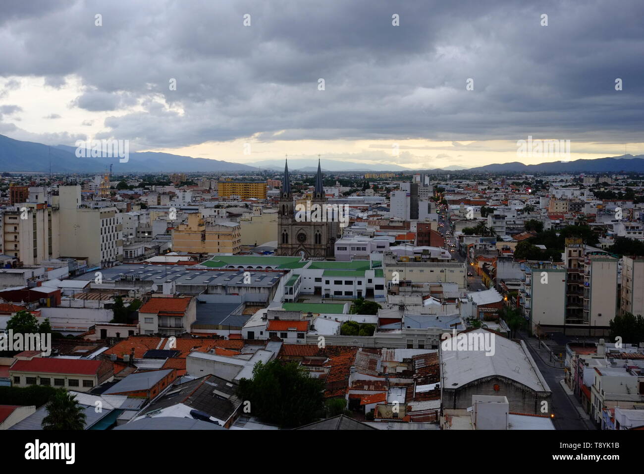 storm brewing over Salta, Argentina, view, cityscape, cathedral Stock Photo
