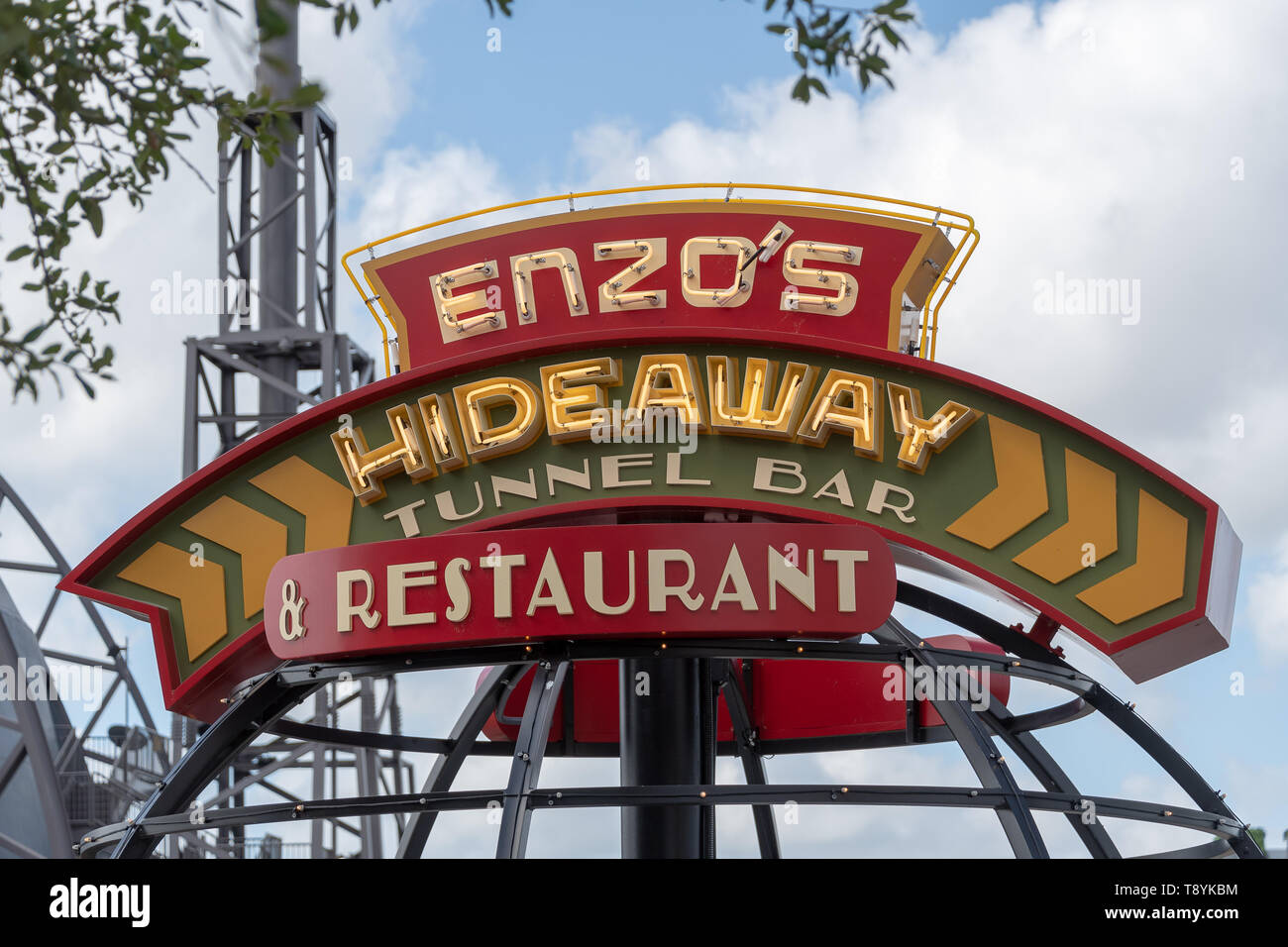 ORLANDO, USA: MAY 01 2019: Exterior image of the Enzo's tunnel bar resturant sign Stock Photo