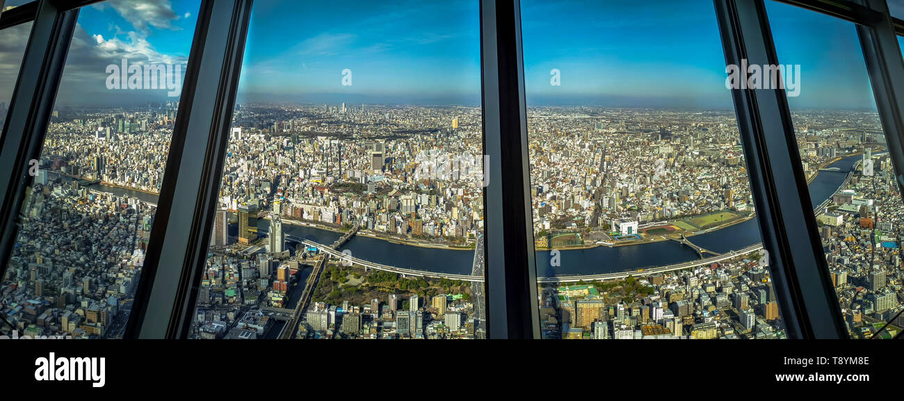 Tokyo, Japan - February 25 2017 : A panoramic view from the Tokyo Skytree middle level Stock Photo