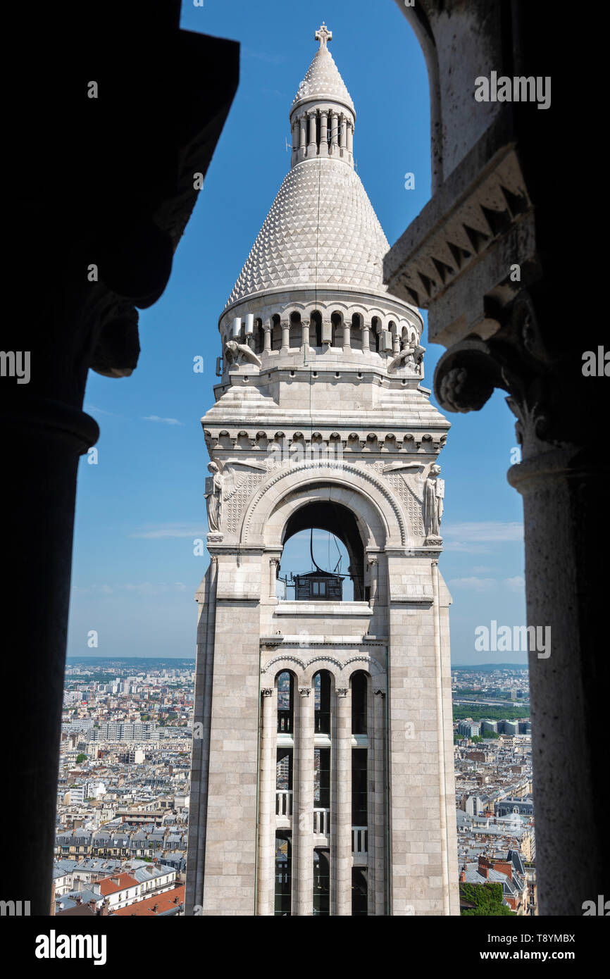 View of Bell tower from gallery within dome of Sacre-Coeur Basilica in Montmartre, Paris, France Stock Photo