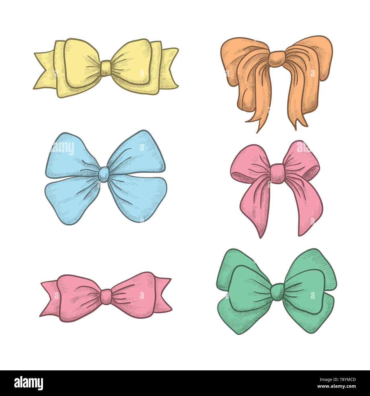 set of vintage hand drawn ribbon bows. Vector illustration Stock Vector ...
