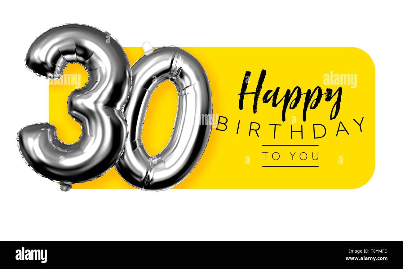 Happy 30th birthday yellow greeting background. 3D Rendering Stock ...
