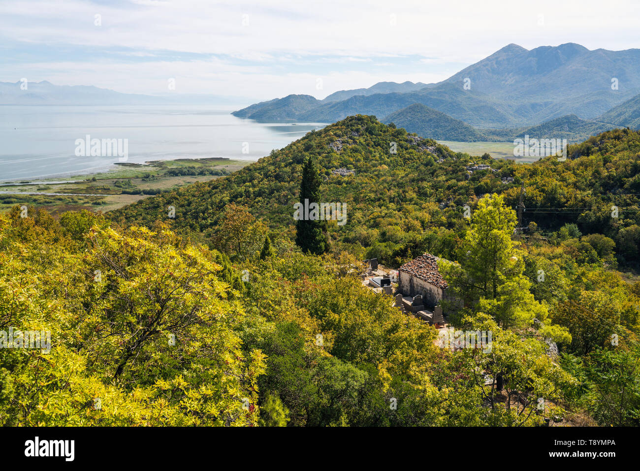 Lake Skadar — also called Lake Scutari, Lake Shkodër and Lake Shkodra — lies on the border of Albania and Montenegro, and is the largest lake in South Stock Photo