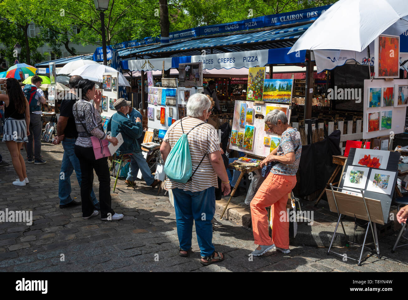 Artist stalls on Place du Tertre in Montmartre, Paris, France Stock Photo