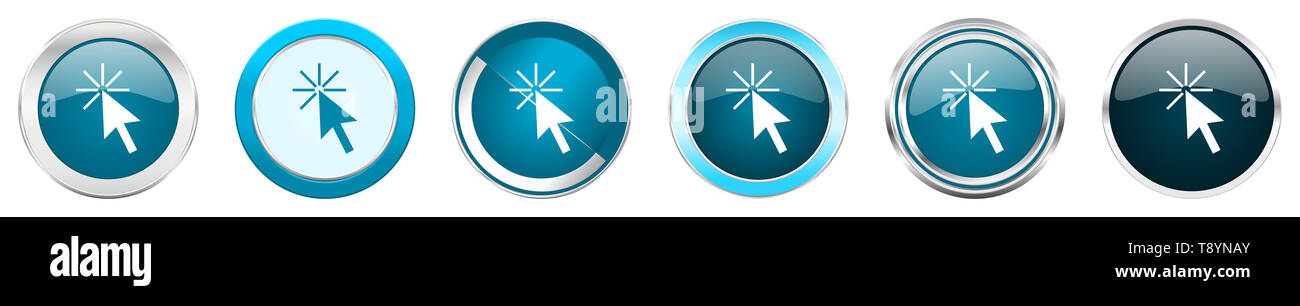 Click here silver metallic chrome border icons in 6 options, set of web ...