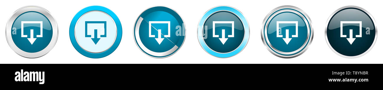 Exit silver metallic chrome border icons in 6 options, set of web blue ...