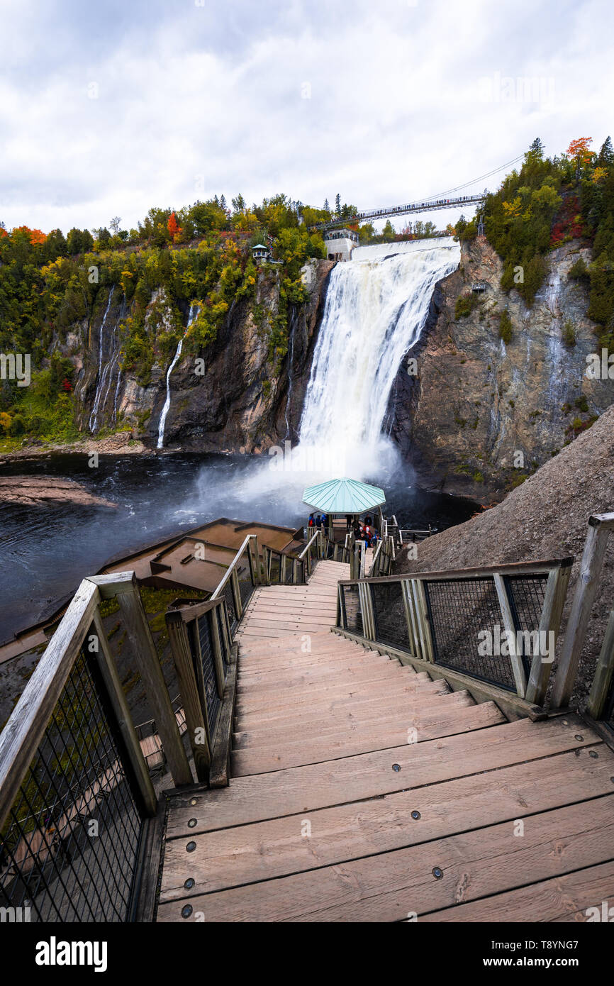 Stairs going down to the Montmorency falls in Quebec, Canada. Nobody Stock Photo