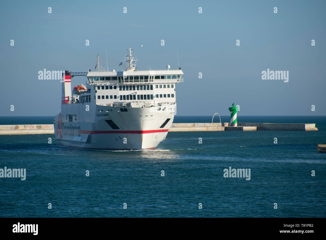 Ferry Ciudad de Mahón of the Trasmediterranea Company entering the port of Barcelona. Stock Photo