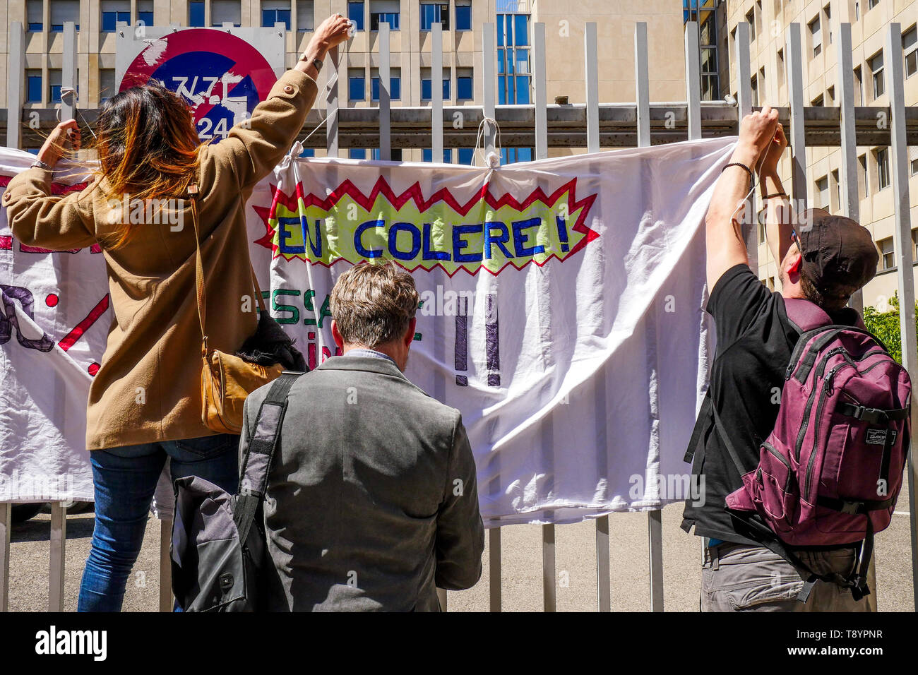 Disabled children educators protest against working conditions, Lyon, France Stock Photo