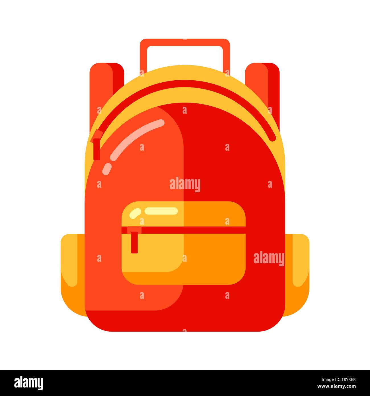 Icon of red school backpack in flat style. Stock Vector