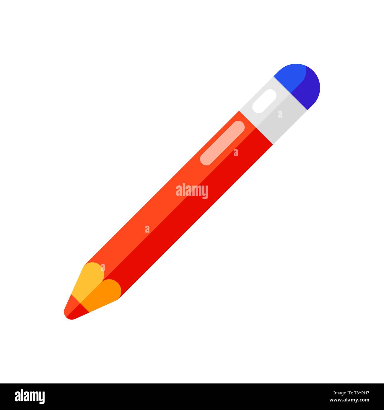 Icon of pencil with eraser in flat style. Stock Vector