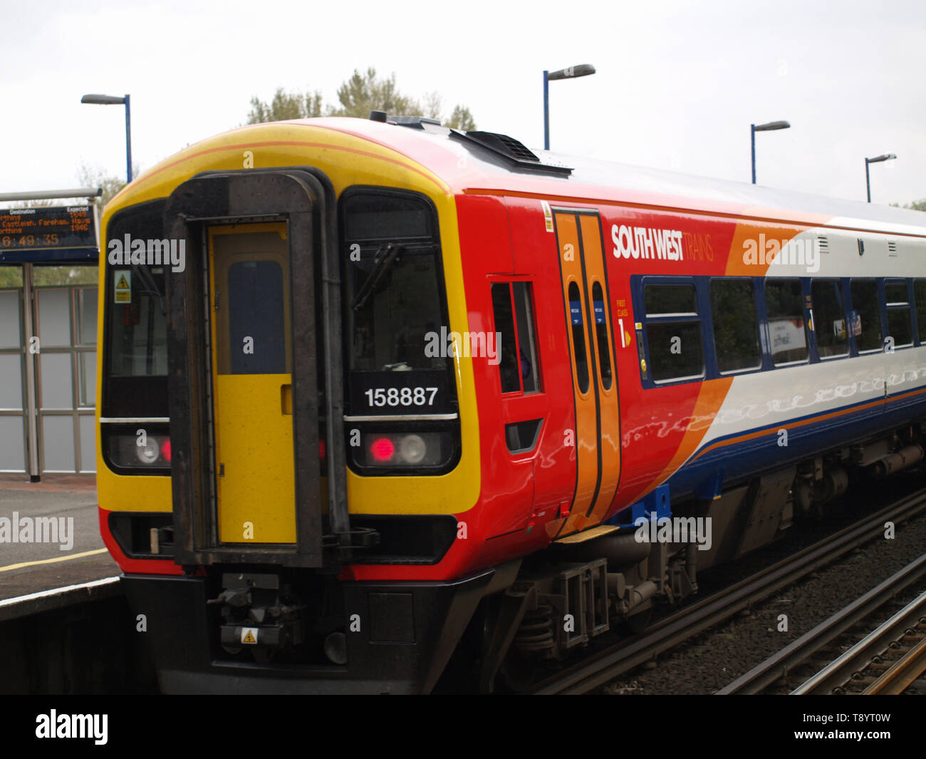 South West Trains carriages at Shawford Railway Station,Hampshire, England, UK Stock Photo