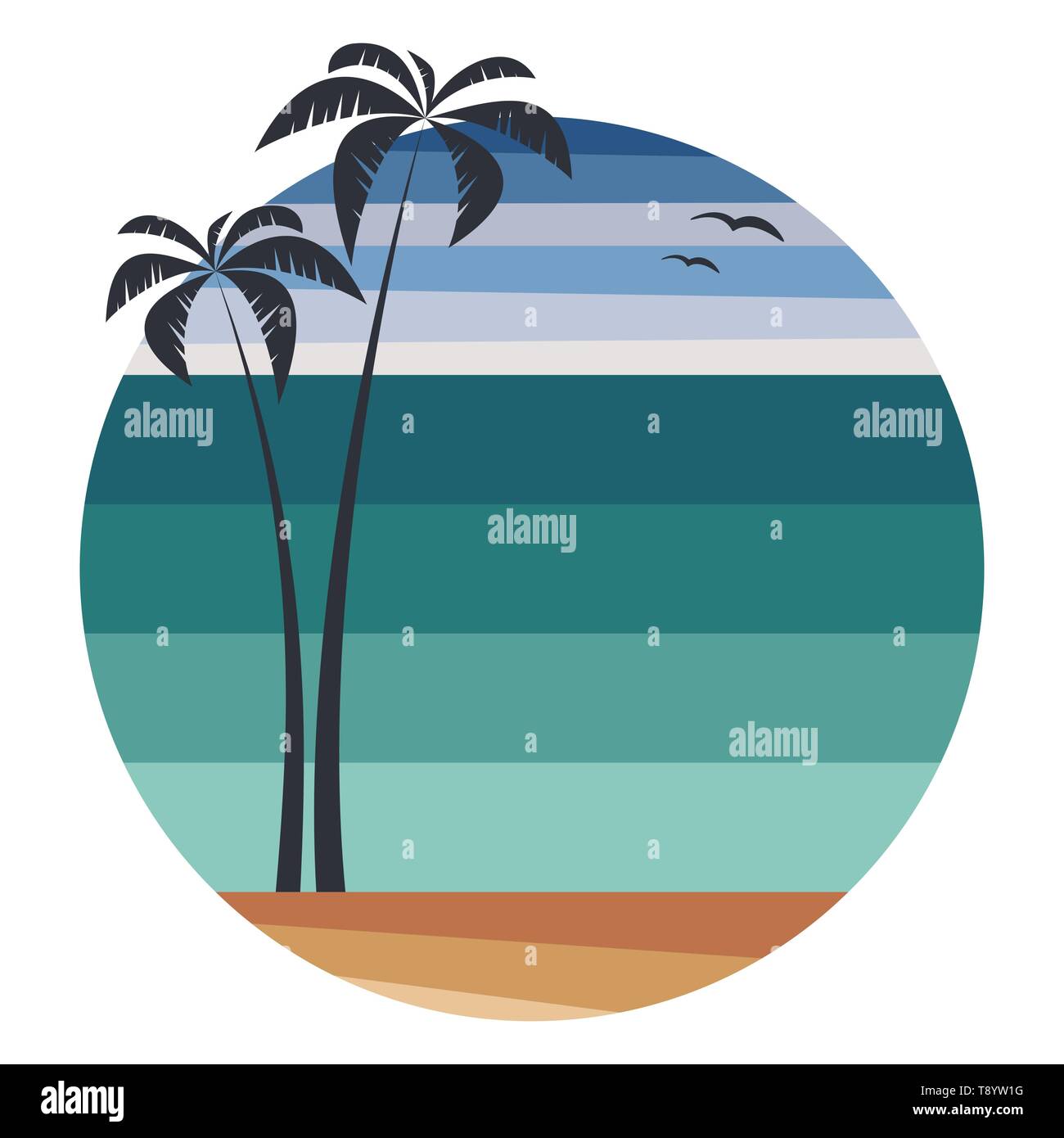 Summer logo template with palms on circle shape - vector illustration Stock Vector