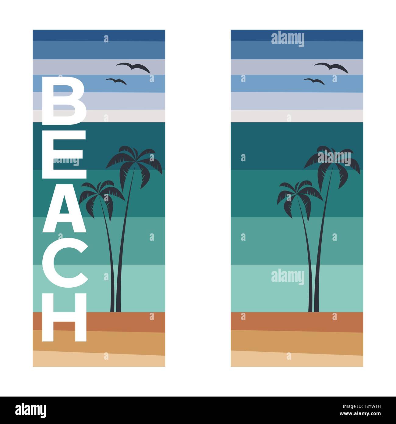 Summer banners template with palms and text beach - vector illustration Stock Vector