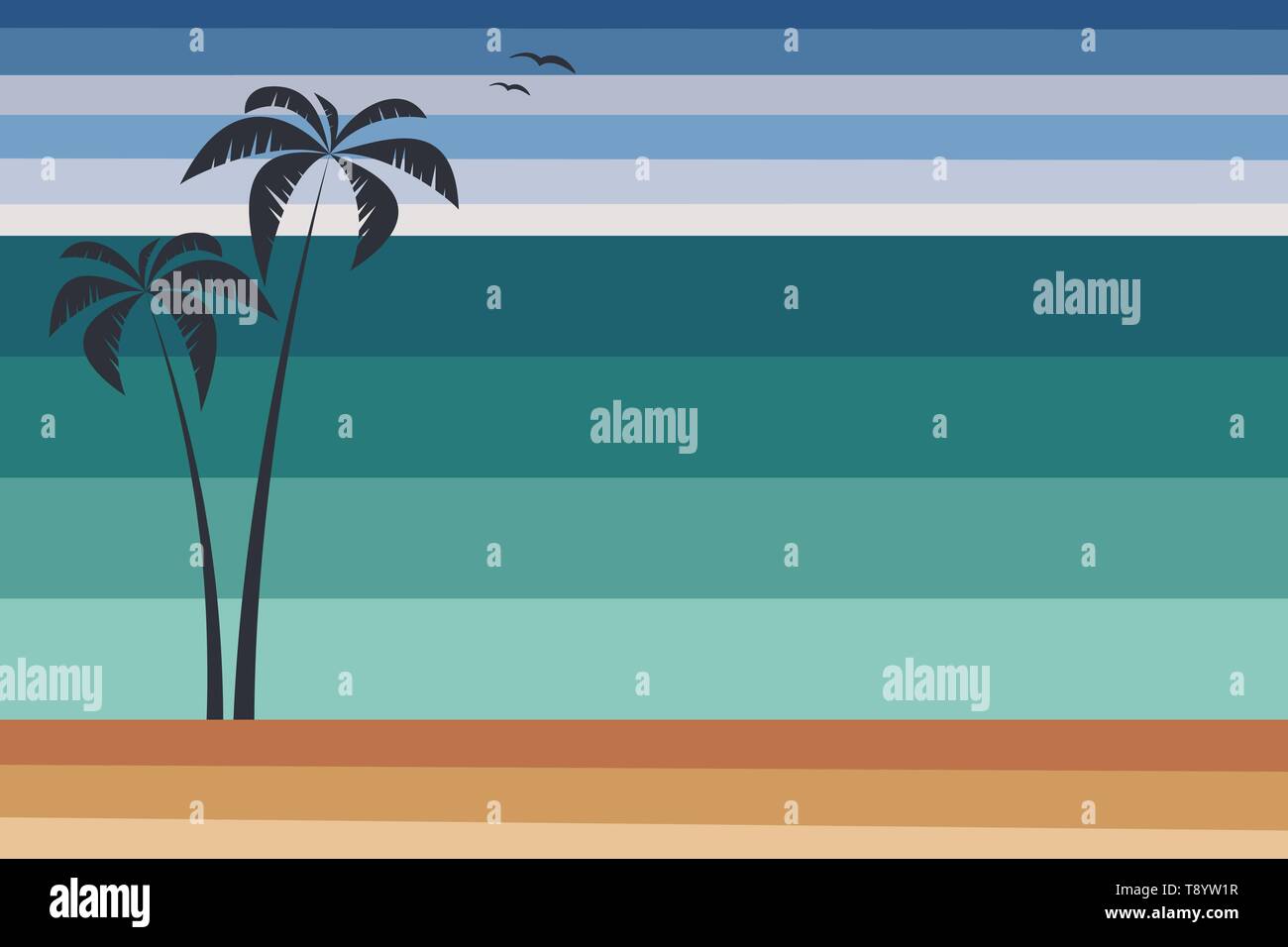 Summer background template with palms on beach  - vector illustration Stock Vector